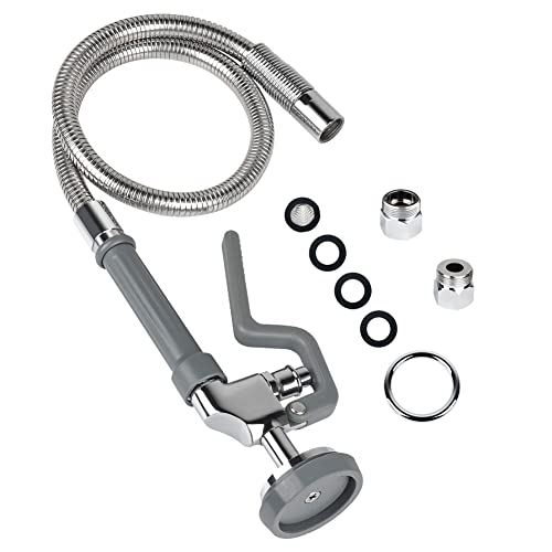 TNROTED 38 Inch Pre Rinse Hose with Sprayer Valve Commercial Faucet Flexible Hose with Spray Head Replacement Kit for Commercial Restaurant Kitchen Sink Faucet Grey - Image 1