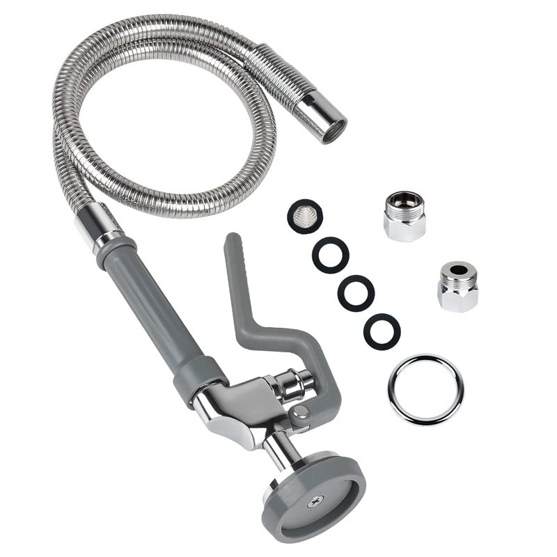 TNROTED 38 Inch Pre Rinse Hose with Sprayer Valve Commercial Faucet Flexible Hose with Spray Head Replacement Kit for Commercial Restaurant Kitchen Sink Faucet Grey - Image 2