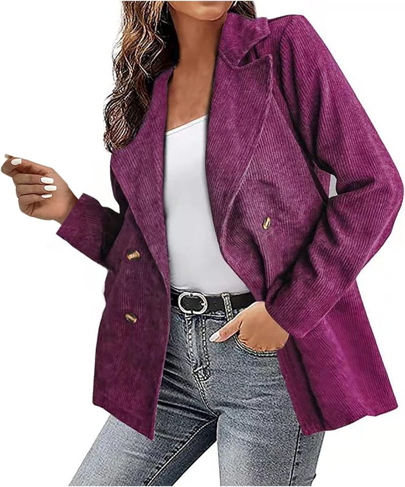 woobles Women's Winter Warm Corduroy Office Blazers Open Front Cardigans Business Lapel Button Work Jackets XX-Large Purple - Image 2