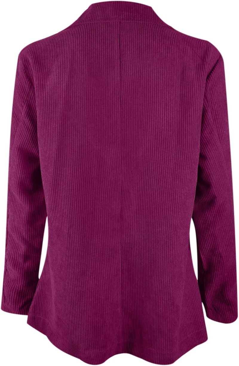 woobles Women's Winter Warm Corduroy Office Blazers Open Front Cardigans Business Lapel Button Work Jackets XX-Large Purple - Image 4