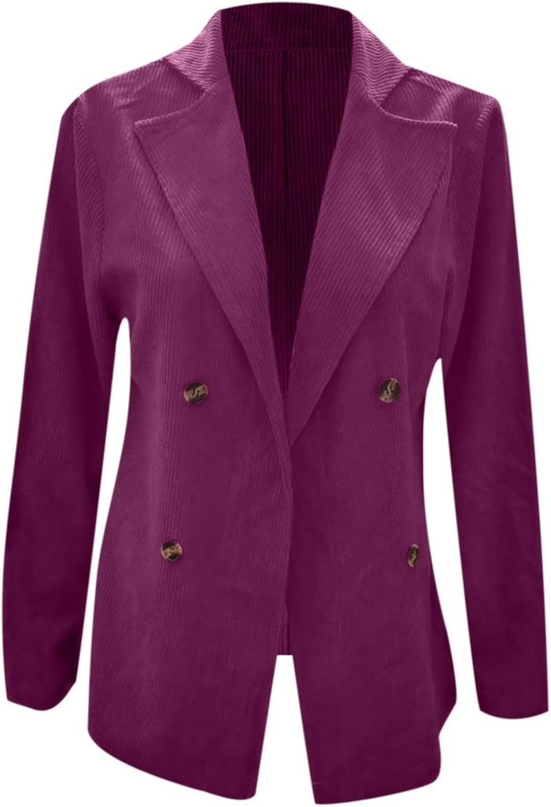 woobles Women's Winter Warm Corduroy Office Blazers Open Front Cardigans Business Lapel Button Work Jackets XX-Large Purple - Image 3
