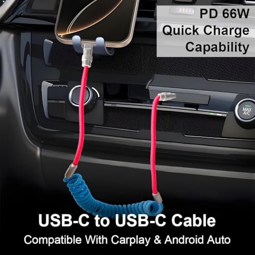 Verilux® PD 66W Type C Cable Fast Charging with Spring, 5.9Ft C Type Charger Cable with 480Mbps Data Transmission, No Tangle Retractable Type C Cable for iPhone 17/17 Plus/17 Pro/16/15, Galaxy S25/S24 - Image 2