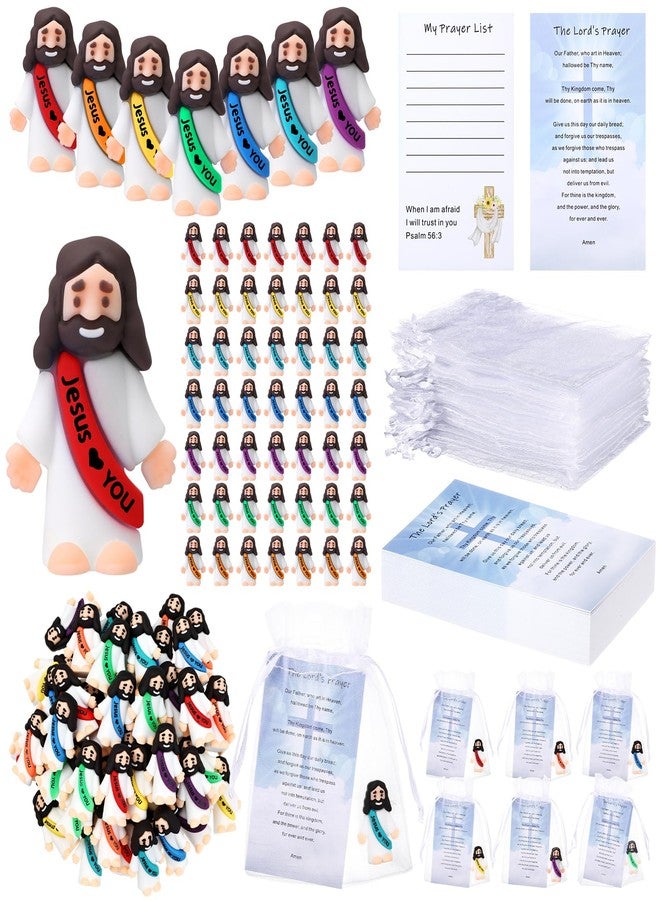 Bememo 150 Pcs 50 Set Little Jesus Figurines Bulk Jesus Love You Mini Rubber Toys Sets to Hide and Seek Religious Party Favors Sunday School Christian Back to School Gifts(Rainbow Color,Love You) - Image 1