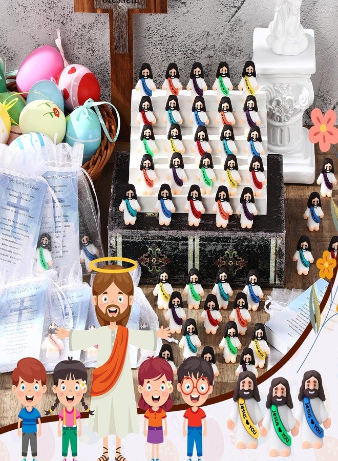 Bememo 150 Pcs 50 Set Little Jesus Figurines Bulk Jesus Love You Mini Rubber Toys Sets to Hide and Seek Religious Party Favors Sunday School Christian Back to School Gifts(Rainbow Color,Love You) - Image 2
