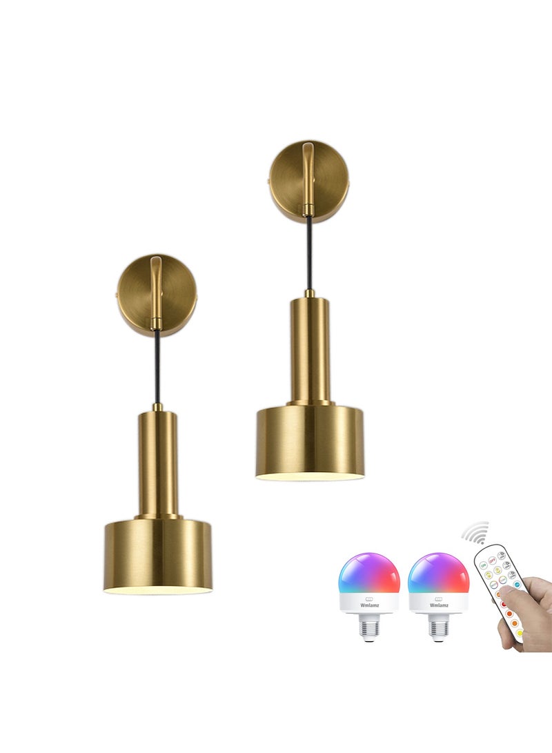 Wmlamz 2pcs Battery Operated Wall Lights With Remote, Non Hardwired Study Porch Stair Bedroom Lamps - Image 1