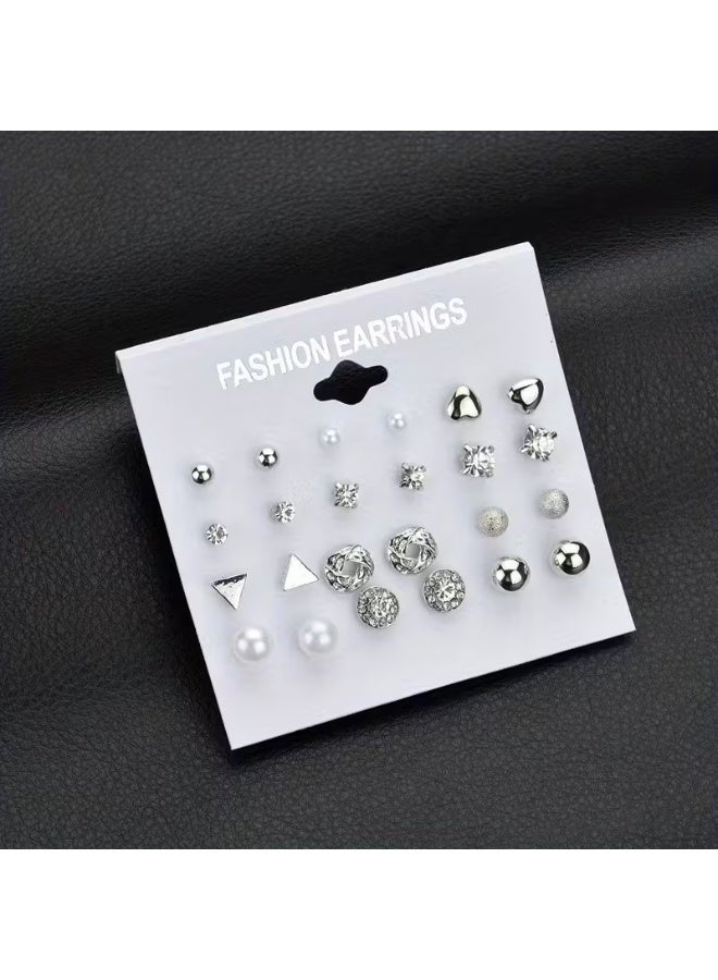 aeen 12 Pairs Minimalist Faux Pearl and Cubic Zirconia Stud Earrings Set for Girls – Elegant Small Ear Studs, Lightweight Fashion Jewelry for Daily and Casual Wear - Image 1