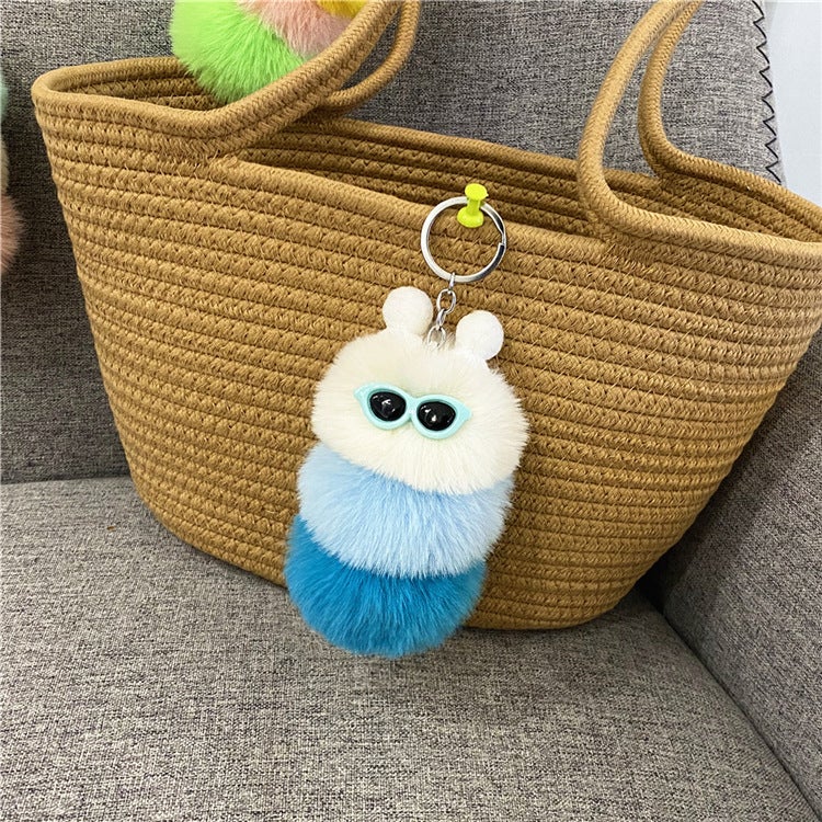 Cute Caterpillar Plush Keychain Charm New White Head