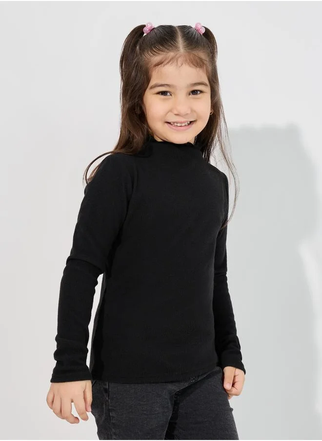 Styli Solid Mock Neck Rib Knit T-Shirt