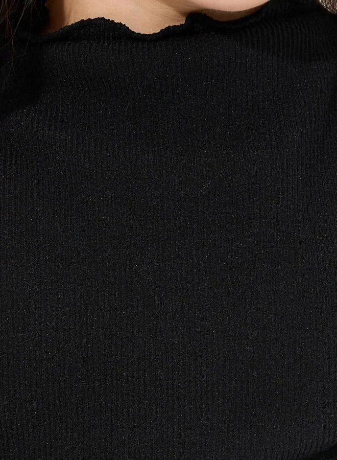 Styli Solid Mock Neck Rib Knit T-Shirt