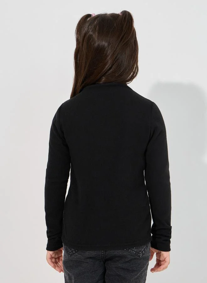 Styli Solid Mock Neck Rib Knit T-Shirt