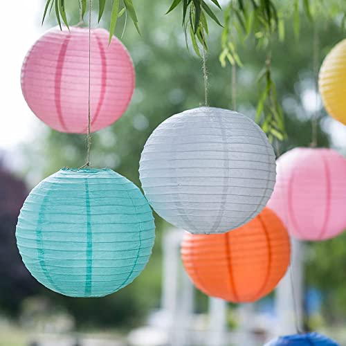 The Decor Affair Round Chinese Japanese Paper Lantern Hanging Paper Lanterns Metal Frame for Home Lamps, Party, Event Decoration Outdoor/Indoor Paper Lanterns (Set of 5) (10 Inch, White) - Image 2