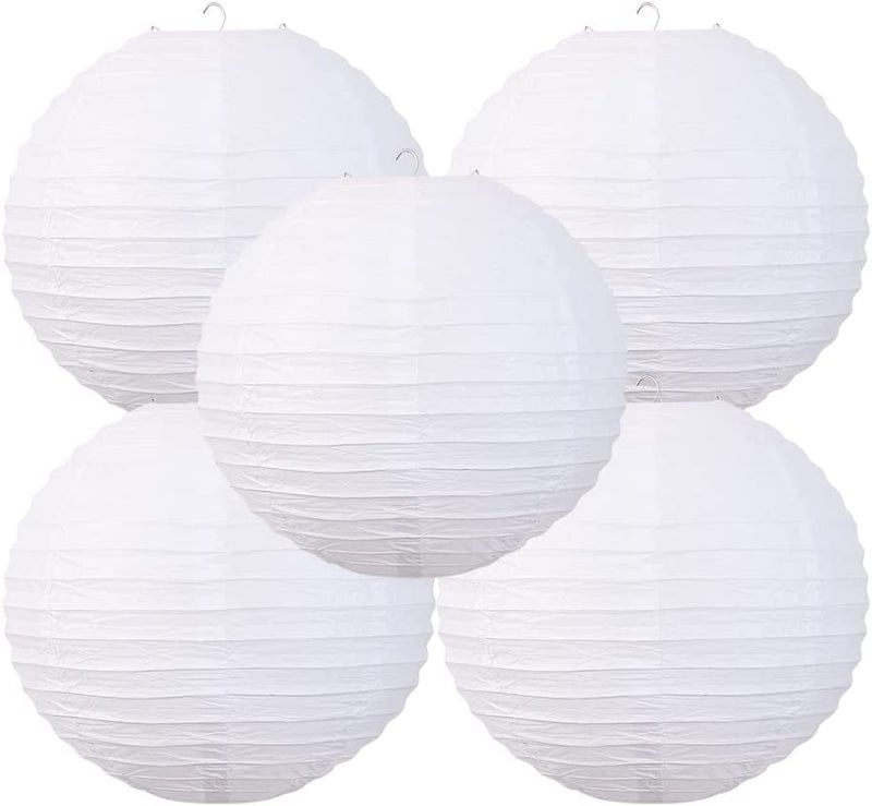 The Decor Affair Round Chinese Japanese Paper Lantern Hanging Paper Lanterns Metal Frame for Home Lamps, Party, Event Decoration Outdoor/Indoor Paper Lanterns (Set of 5) (10 Inch, White) - Image 4