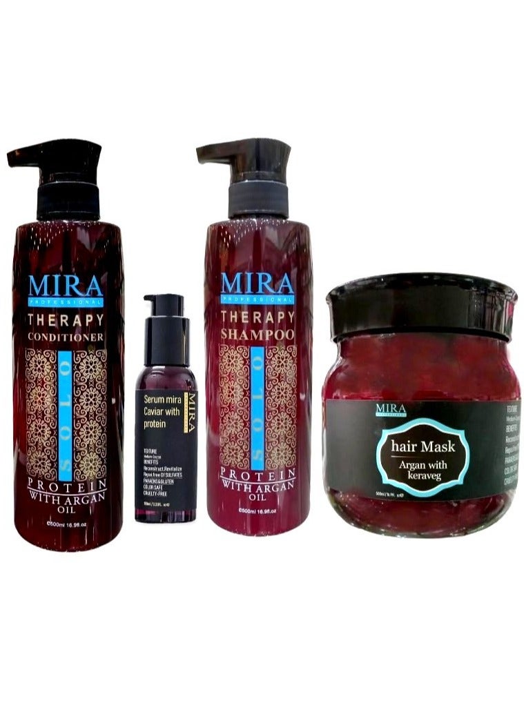 ميرا شامبو 500 مل وبلسم 500 مل و ماسك 500 مل وسيروم  100 مل بزيت لأرجان والبروتين للحفاظ على الشعر المعالج بالبروتين او الكرياتين - Image 4