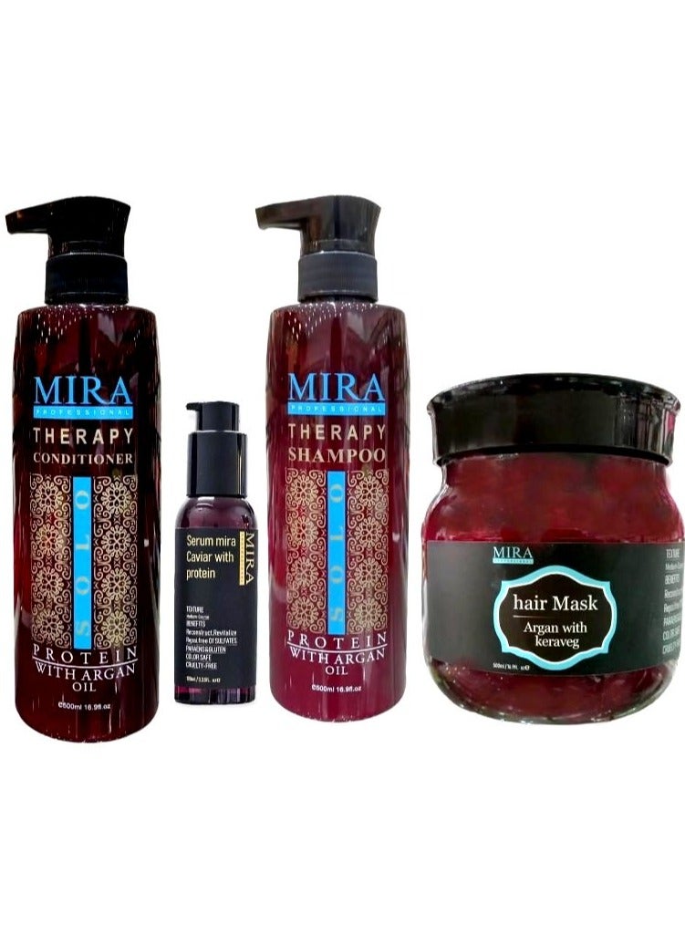 ميرا شامبو 500 مل وبلسم 500 مل و ماسك 500 مل وسيروم  100 مل بزيت لأرجان والبروتين للحفاظ على الشعر المعالج بالبروتين او الكرياتين - Image 1