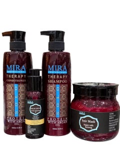 Mira Shampoo 500 ml Conditioner 500 ml Mask 500 ml And Serum 100 ml With Argan Oil And Protein To Maintain Hair Treated With Protein Or Creatine  - Image 1