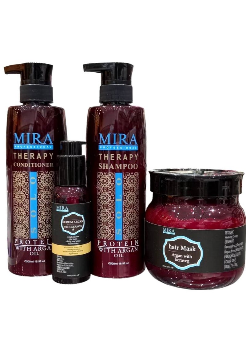 Mira - Shampoo 500 ml Conditioner 500 ml Mask 500 ml And Serum 100 ml With Argan Oil And Protein To Maintain Hair Treated With Protein Or Creatine - Image 1