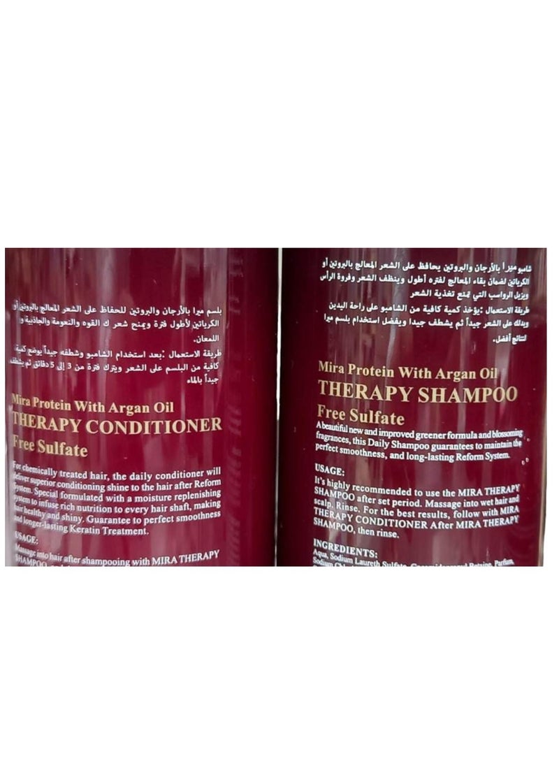 Mira - Shampoo 500 ml Conditioner 500 ml Mask 500 ml And Serum 100 ml With Argan Oil And Protein To Maintain Hair Treated With Protein Or Creatine - Image 1