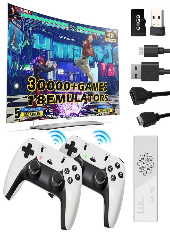 RWSEFK جهاز ألعاب فيديو ريترو لاسلكي مطور لعام 2026، يدعم دقة 4K HDMI، جهاز ألعاب فيديو ريترو، جهاز ألعاب تلفزيون سهل الاستخدام مع أكثر من 30000 لعبة، تحكم لاسلكي مزدوج بتردد 2.4 جيجا هرتز، 23 محاكي مدمج، بطاقة ذاكرة TF سعة 64 جيجابايت (إصدار احترافي). - Image 1
