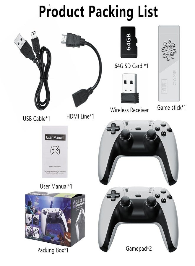RWSEFK جهاز ألعاب فيديو ريترو لاسلكي مطور لعام 2026، يدعم دقة 4K HDMI، جهاز ألعاب فيديو ريترو، جهاز ألعاب تلفزيون سهل الاستخدام مع أكثر من 30000 لعبة، تحكم لاسلكي مزدوج بتردد 2.4 جيجا هرتز، 23 محاكي مدمج، بطاقة ذاكرة TF سعة 64 جيجابايت (إصدار احترافي). - Image 4