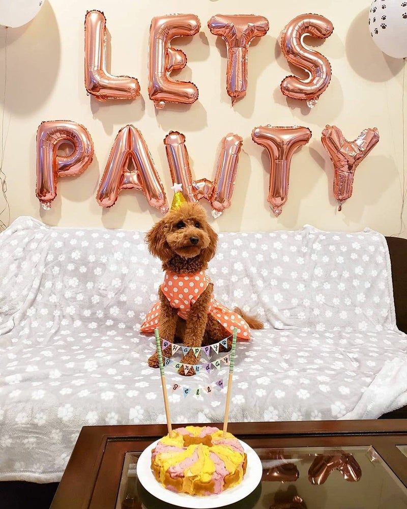Atpata Funky Dog Birthday Celebration LETS PAWTY/WOOF/FUREVER YOUNG 16 INCH Text Foil Balloons Set (LETS PAWTY Rose Gold), Large (Foil-LetsPawtyRG) - Image 5