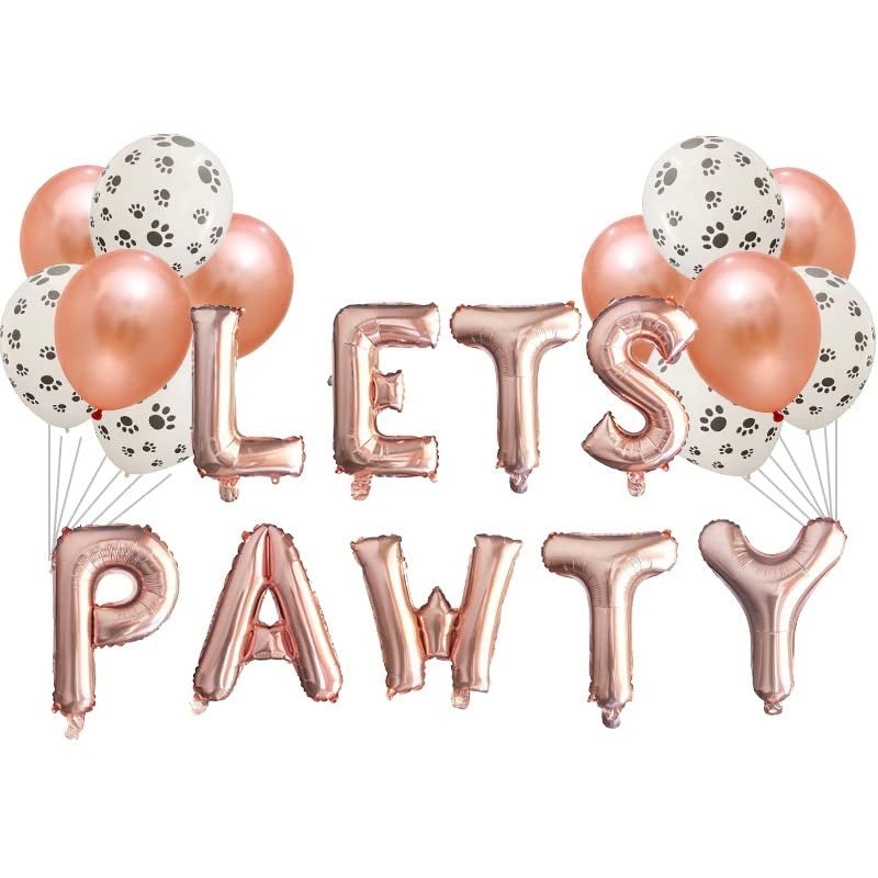 Atpata Funky Dog Birthday Celebration LETS PAWTY/WOOF/FUREVER YOUNG 16 INCH Text Foil Balloons Set (LETS PAWTY Rose Gold), Large (Foil-LetsPawtyRG) - Image 1