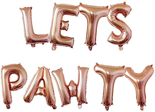 Atpata Funky Dog Birthday Celebration LETS PAWTY/WOOF/FUREVER YOUNG 16 INCH Text Foil Balloons Set (LETS PAWTY Rose Gold), Large (Foil-LetsPawtyRG) - Image 2