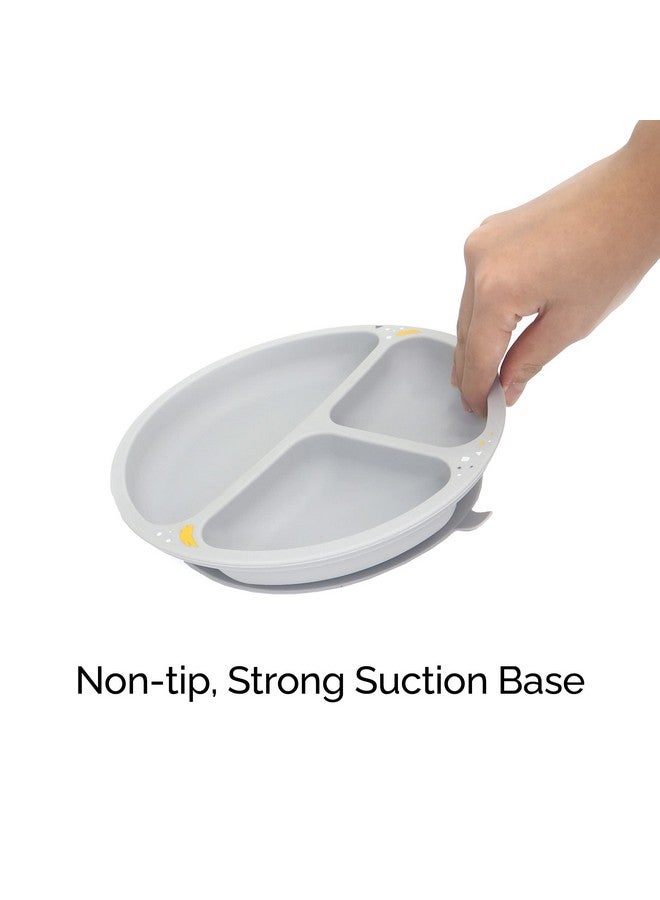 ORIBEL Silicone Baby Feeding Set| 3 Count| Self Feeding Utensils Set with Suction Plate and a Set of Baby Spoon| Easy to Clean| Dishwasher Safe (Earl Grey) - Image 3