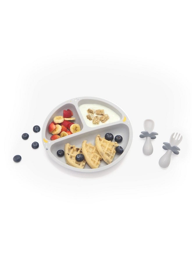 ORIBEL Silicone Baby Feeding Set| 3 Count| Self Feeding Utensils Set with Suction Plate and a Set of Baby Spoon| Easy to Clean| Dishwasher Safe (Earl Grey) - Image 2