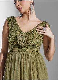 Maya Floral Embellished Bardot Mesh Detail Tiered Dress  - Image 3