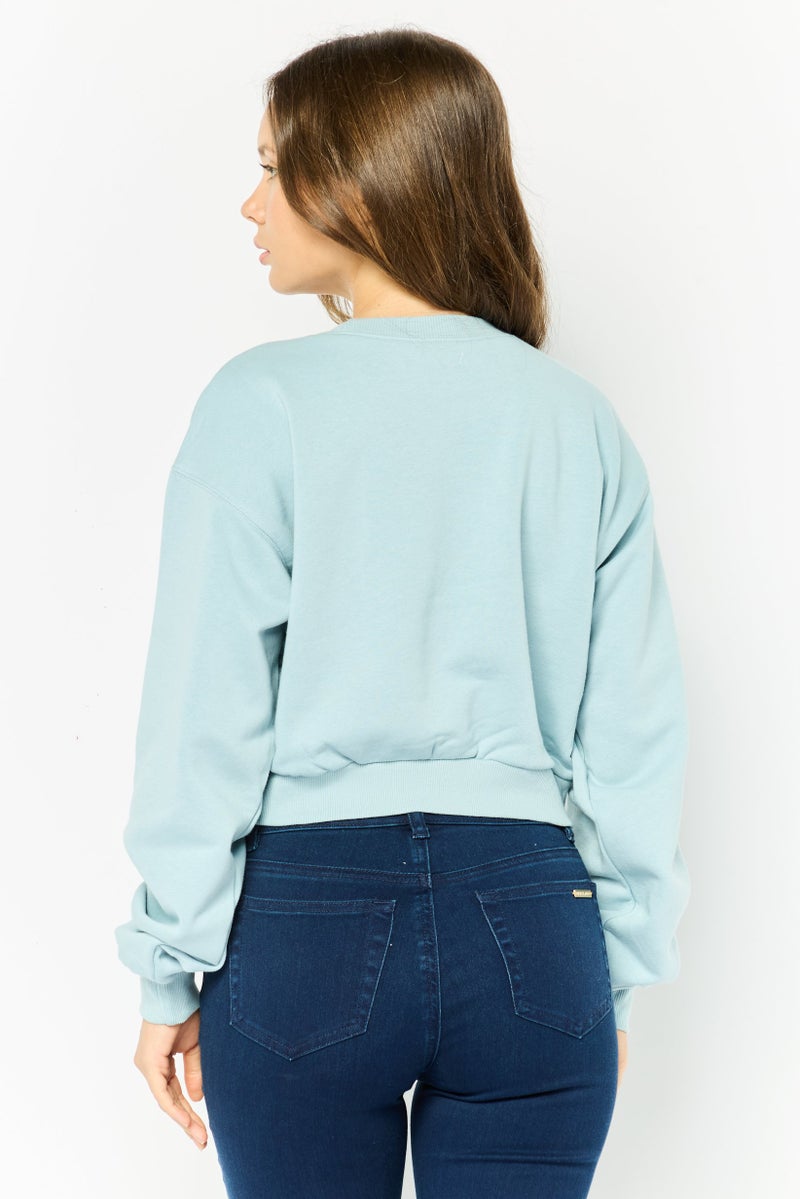 NIA Women Crew Neck Embroidered Sweatshirt, Light Blue - Image 4