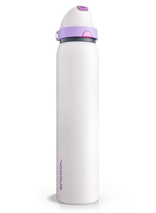 ENCOOL Insulated Water Bottle with Straw - Encool Stainless Steel Water Bottle with Push Button Lid, Leak-Proof & BPA-Free, Keeps Cold for 24 Hours for Sports, Travel, Gym (40 oz, Oyster Pink) - Image 1