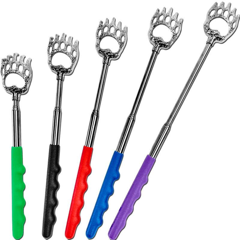 RMS 5 Pack Telescoping Back Scratcher - Extendable Telescope Back Scratchers - Bear Claw Metal Telescopic Backscratcher Eliminating Back Itching in Black, Blue, Green, Purple, Red Color - Image 1