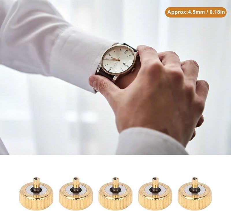 5 Pcs Gold Steel Watch Crown Parts Repair Tool Kit 4.5mm Large Hole for Watchmaker - Image 4