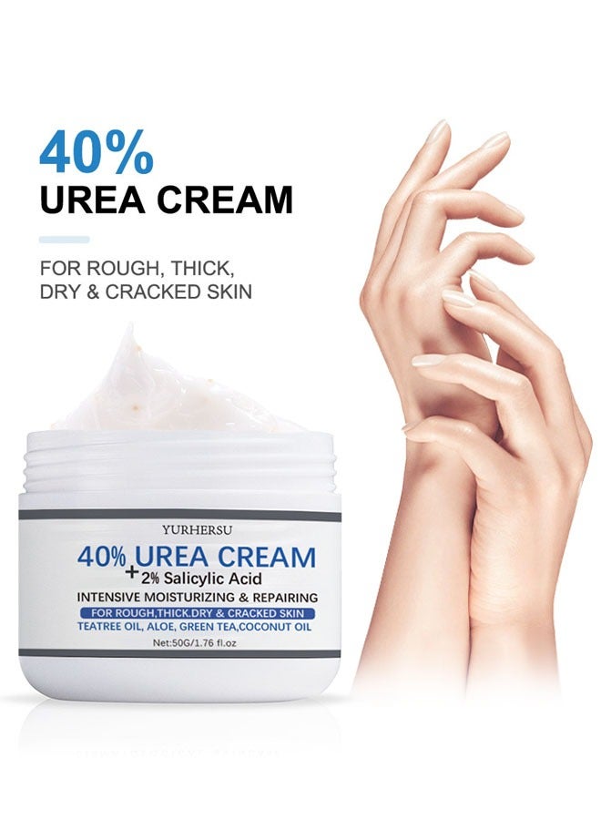 YURHERSU 40٪ كريم اليوريا + 2٪ حمض الساليسيليك ، علاج إصلاح القدمين المتشققين للقدمين والركبتين والمرفقين واليدين ، مرطب للبشرة لوشن اليوريا 50 جم - Image 1