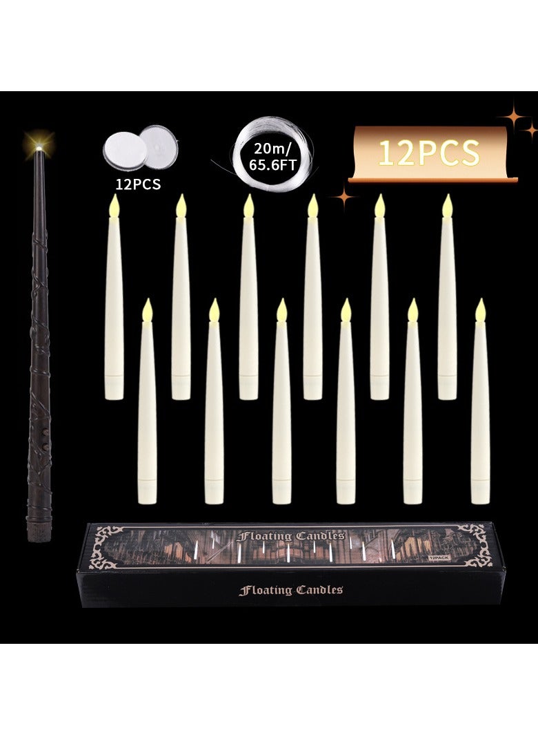 NIBEMINENT Flameless Taper 𝐅𝐥𝐨𝐚𝐭𝐢𝐧𝐠 𝐂𝐚𝐧𝐝𝐥𝐞𝐬，10/12/20 PCs Magic Hanging Candles with Magic Wand Remote，3D Wick LED Taper Candles Battery Operated for Wedding, Halloween, Birthday Party  - Image 5