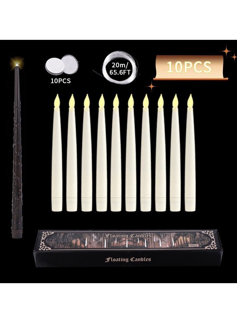 NIBEMINENT Flameless Taper 𝐅𝐥𝐨𝐚𝐭𝐢𝐧𝐠 𝐂𝐚𝐧𝐝𝐥𝐞𝐬，10/12/20 PCs Magic Hanging Candles with Magic Wand Remote，3D Wick LED Taper Candles Battery Operated for Wedding, Halloween, Birthday Party  - Image 4