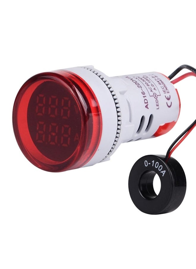 melfi Melfi Digital Dual Voltmeter Ammeter Ampere Voltage Current Meter Indicator Signal Warning Lights | Easy Reading Realtime Current Flow 0-100A & Voltage 50-500V with 22mm Hole Dia (RED, 22mm)  - Image 1