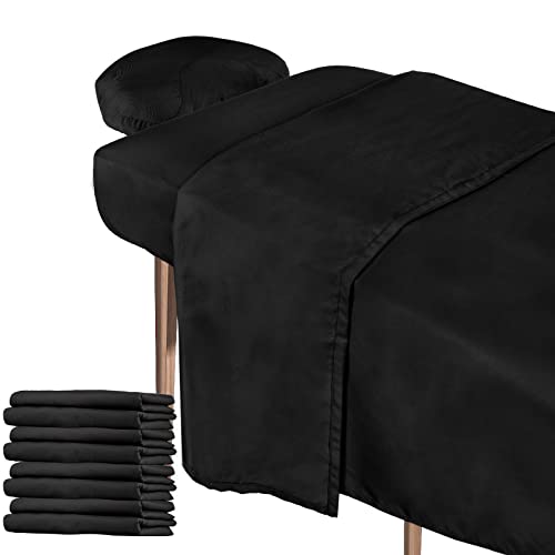 Oudain 4 Sets 3 Piece Soft Microfiber Massage Table Sheets Set Bulk Includes Massage Flat Sheet and Fitted Sheet and Face Rest CoverBlack