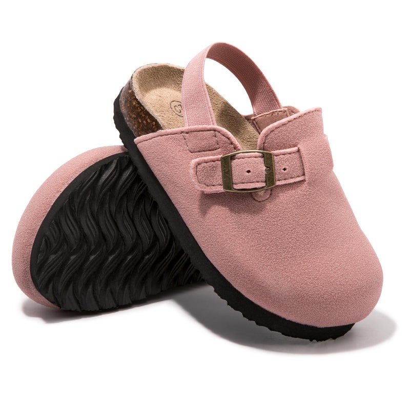 Vayfio Soft Suede Kids Clogs for Toddlers - Adjustable Buckle Slip-On Mules for Boys & Girls, Featuring Cork Footbeds & Leather Details, Stylish & Comfortable Potato Shoes Pink C8 - Image 4