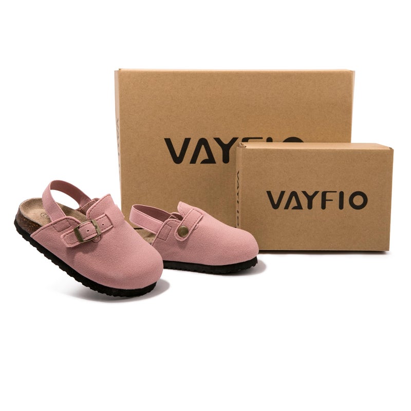 Vayfio Soft Suede Kids Clogs for Toddlers - Adjustable Buckle Slip-On Mules for Boys & Girls, Featuring Cork Footbeds & Leather Details, Stylish & Comfortable Potato Shoes Pink C8 - Image 3