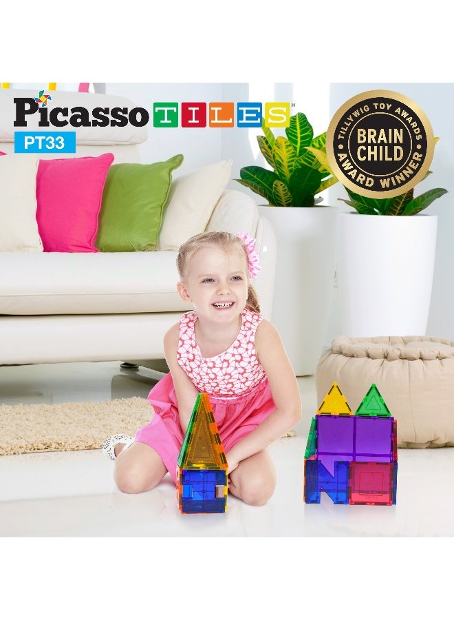 PicassoTiles Picasso Magnetic Educational Building Tile Set 33 Pieces | Magnetic Tiles | Building Blocks | Educational Toy Set | Construction Building Kit for Child Brain Development - Image 4