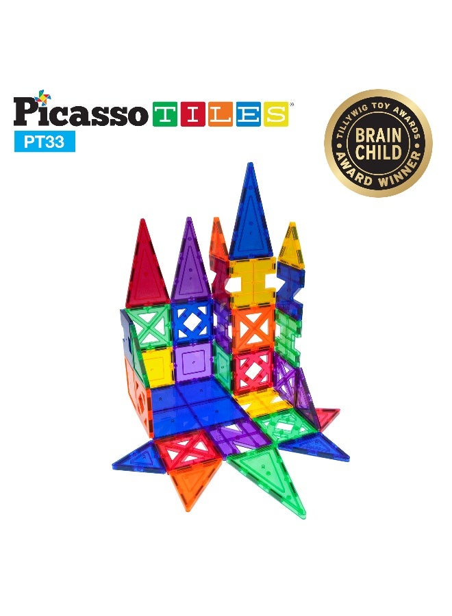 PicassoTiles Picasso Magnetic Educational Building Tile Set 33 Pieces | Magnetic Tiles | Building Blocks | Educational Toy Set | Construction Building Kit for Child Brain Development - Image 3