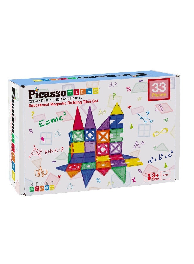 PicassoTiles Picasso Magnetic Educational Building Tile Set 33 Pieces | Magnetic Tiles | Building Blocks | Educational Toy Set | Construction Building Kit for Child Brain Development - Image 1