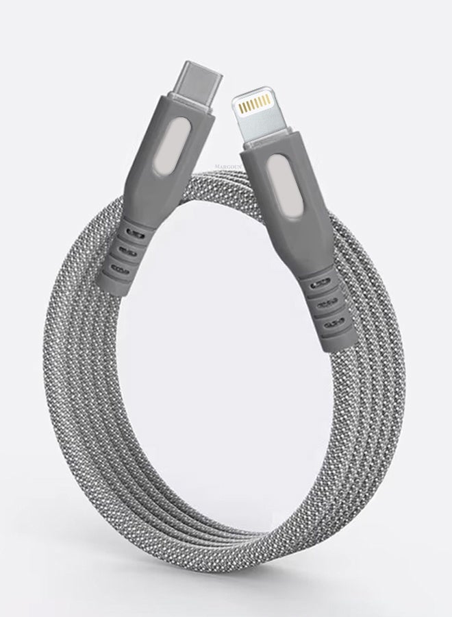 CATANES Magnetic USB-C to Lightning Fast Charging Cable (1M) - PD 18W, Snap-On Design, MFi-Certified, Nylon-Braided - Light Grey - Image 1