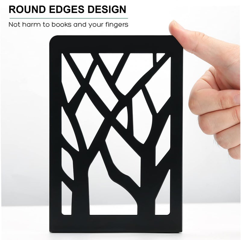 MaxGear Book Ends Tree Design Modern Bookends for Shelves, Non-Skid Bookend, Heavy Duty Metal Book Stopper for Books/CDs, Decorative Books Shelf for Home,7 x 4.7 x 3.5â€, Black, 3 Pair/6 Pieces, Large - Image 2