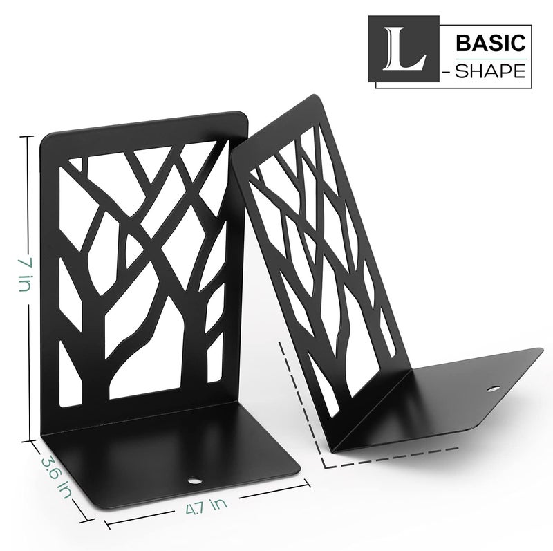 MaxGear Book Ends Tree Design Modern Bookends for Shelves, Non-Skid Bookend, Heavy Duty Metal Book Stopper for Books/CDs, Decorative Books Shelf for Home,7 x 4.7 x 3.5â€, Black, 3 Pair/6 Pieces, Large - Image 5
