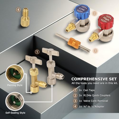 AURELIO TECH 3 Way AC Manifold Gauge Set, Fits for R134A R12 R22 and R502 Refrigerants, with 5FT Hose, Acme Tank Adapters, Quick Couplers and Can Tap - Image 5