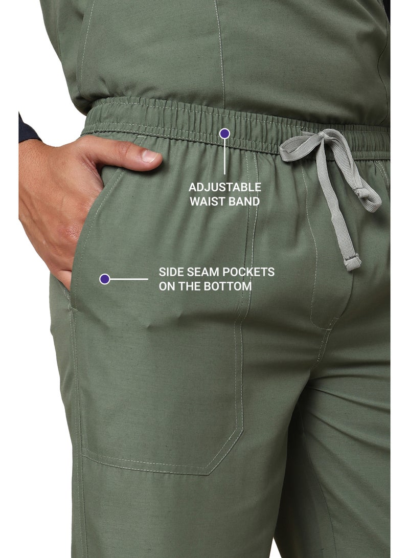 KNYA بدلة طبية رجالية من KNYA Active بخمسة جيوب | طقم من قميص وبنطال | أكمام نصفية | ياقة على شكل حرف V | قماش يسمح بالتهوية | مريح | متين | زي موحد للأطباء والممرضين وأطباء الأسنان (مقاس XXL، زيتوني) - Image 4