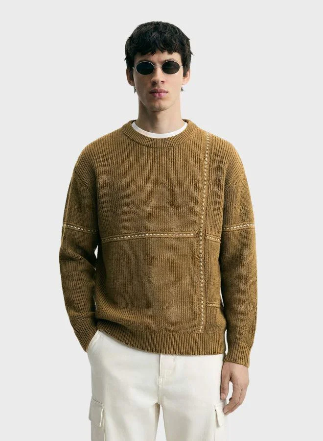 The Indian Garage Co Men Oversized Fit Solid Crew Neck Full Sleeves Sweater