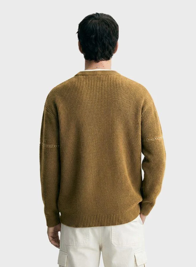 The Indian Garage Co Men Oversized Fit Solid Crew Neck Full Sleeves Sweater